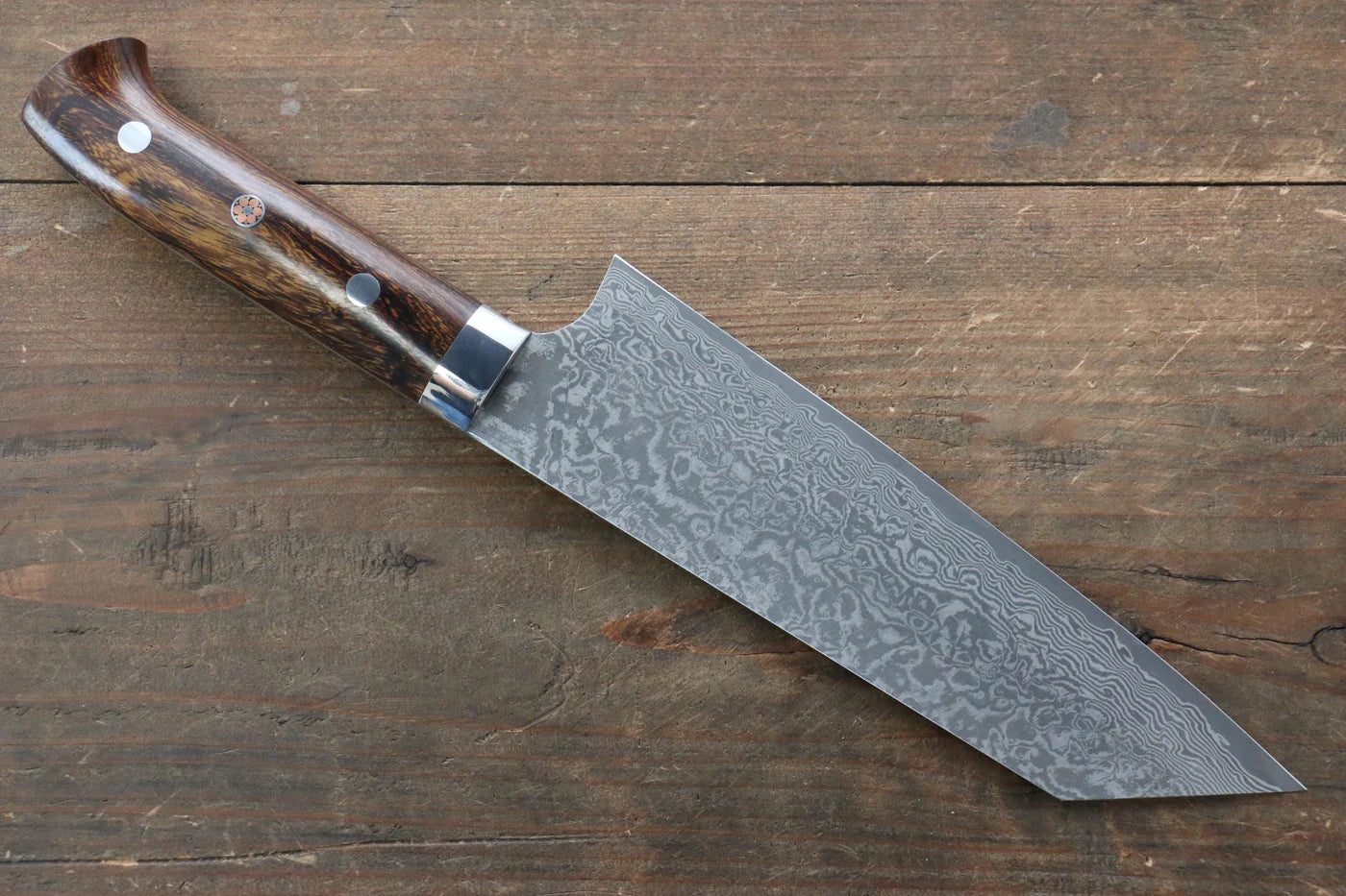 Takeshi Saji R2/SG2 ดามัสกัสดำ มีดสำหรับการใช้งานได้ทั่วไป Bunka มีดทำครัวญี่ปุ่น 180mm ด้ามต้นไอรอนวููด