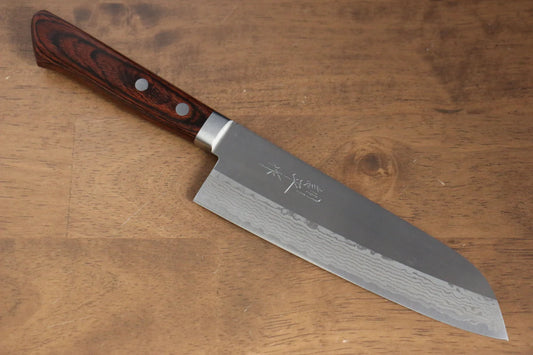 Kunihira Sairyu VG10 ขัด ดามัสกัส มีด Santoku มีดทำครัวญี่ปุ่น 170mm มะฮอกกานีด้าม