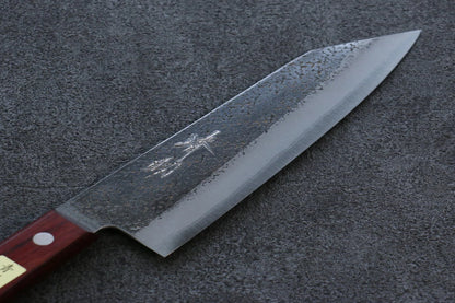 Seisuke Blue Super (บลูซุปเปอร์สตีล) ลายค้อนตี มีดสำหรับการใช้งานได้ทั่วไป Bunka มีดทำครัวญี่ปุ่น 165mm ด้ามไม้ Pakka wood สีแดง