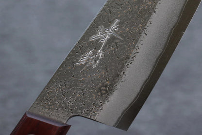 Seisuke Blue Super (บลูซุปเปอร์สตีล) ลายค้อนตี มีดสำหรับการใช้งานได้ทั่วไป Bunka มีดทำครัวญี่ปุ่น 165mm ด้ามไม้ Pakka wood สีแดง