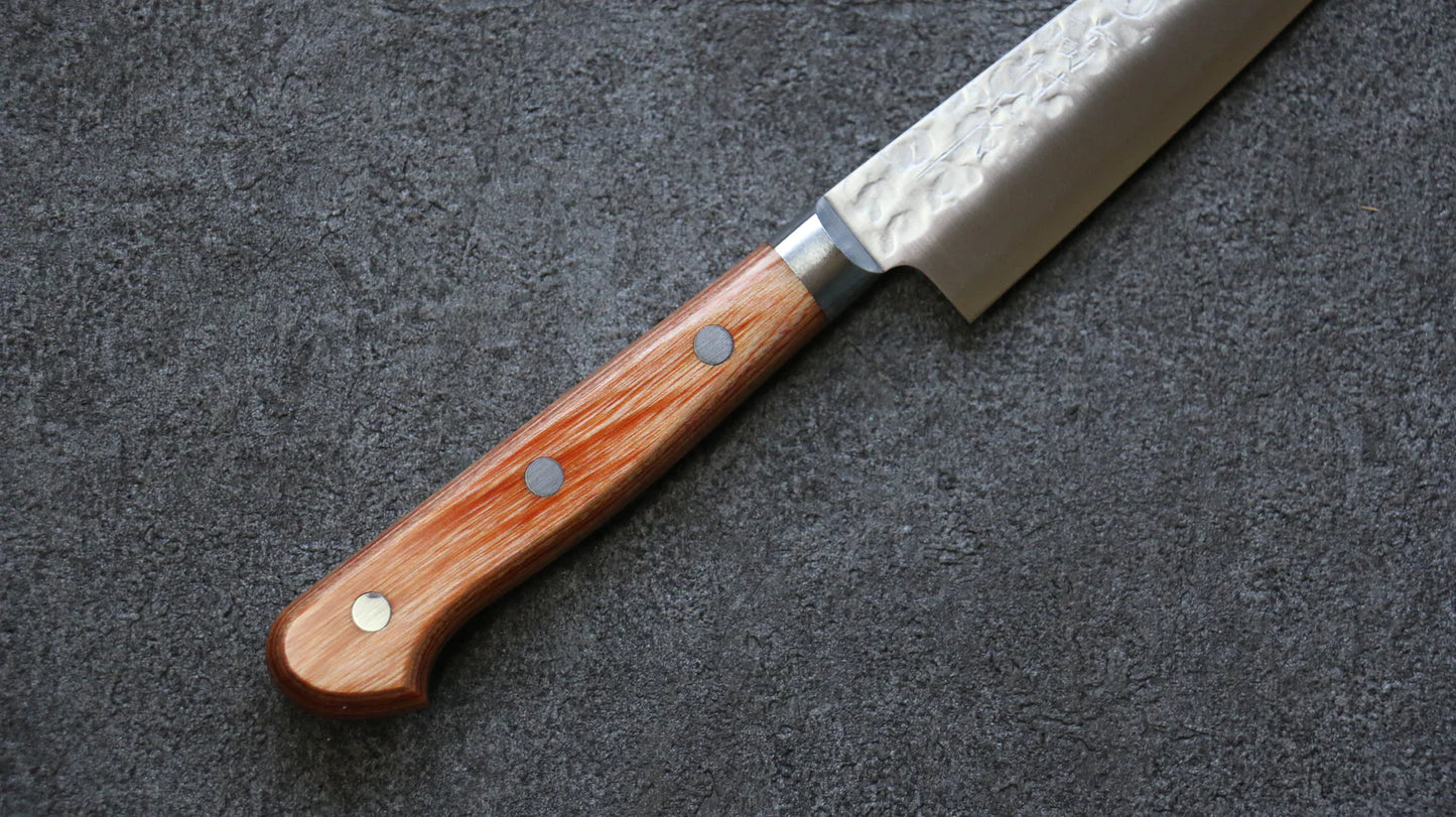 Takamura Knives เหล็ก Chromax ลายค้อนตี มีดขนาดเล็ก  Petty มีดทำครัวญี่ปุ่น 130mm ด้ามไม้ Pakka wood สีน้ำตาล