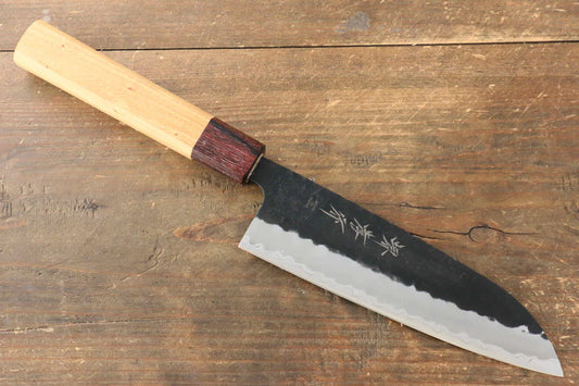 Sakai Takayuki Blue Super (บลูซุปเปอร์สตีล) ลายค้อนตี ตัวมีดสีดำ มีด Santoku มีดทำครัวญี่ปุ่น 165mm ด้ามต้นเซลโคว่าญี่ปุ่น (Japanese Elm)