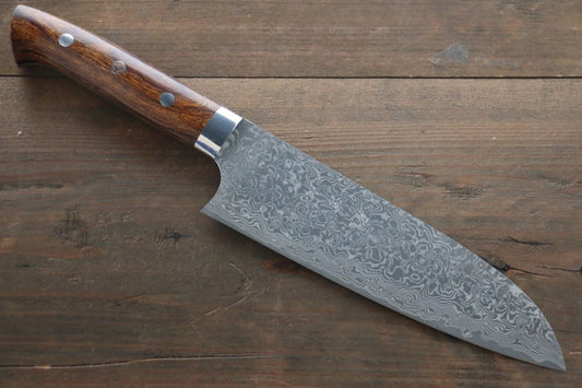 Takeshi Saji R2/SG2 ดามัสกัสดำ มีด Santoku มีดทำครัวญี่ปุ่น 180mm ด้ามต้นไอรอนวููด